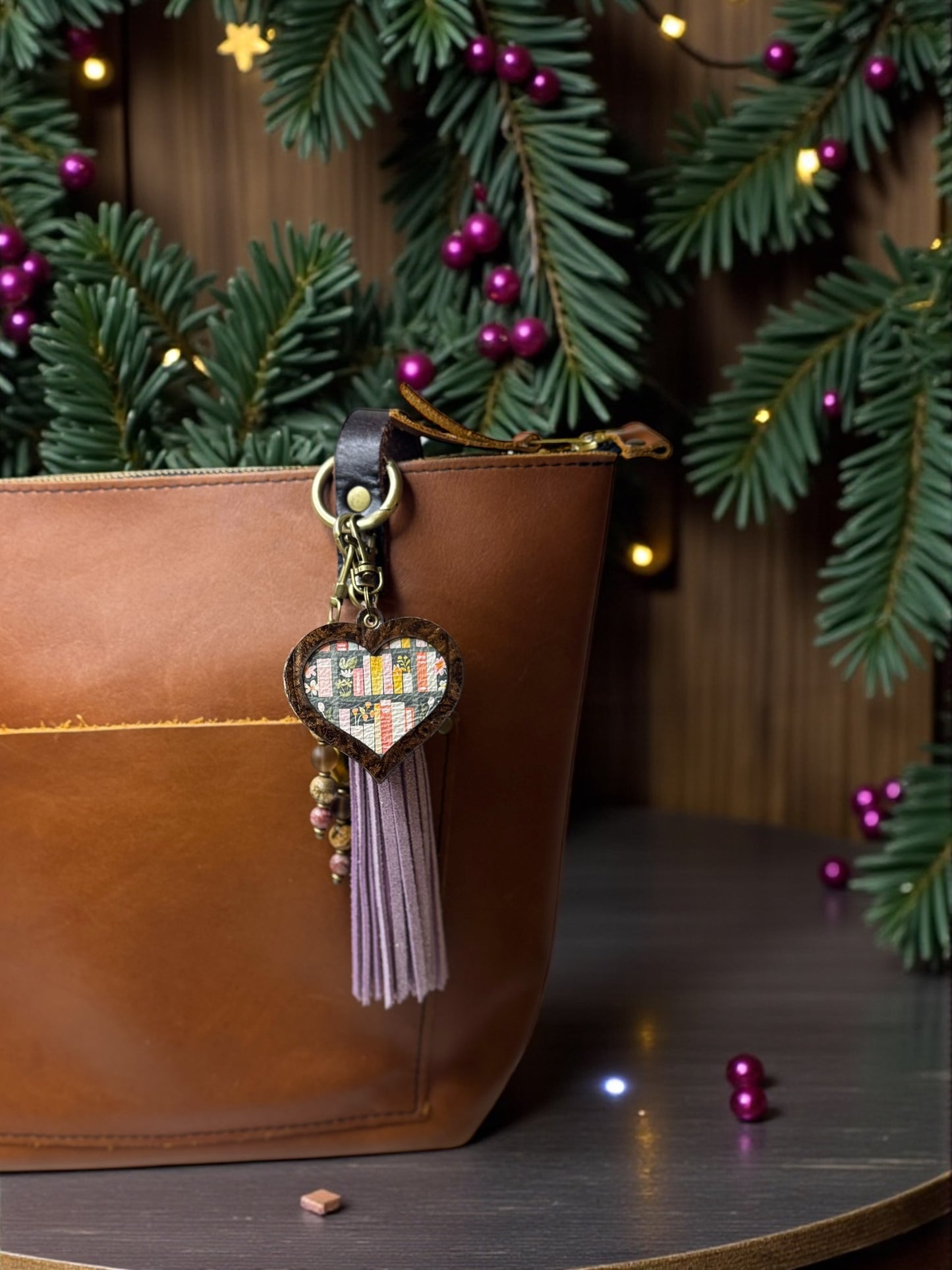 Love Library Leather Purse Charm