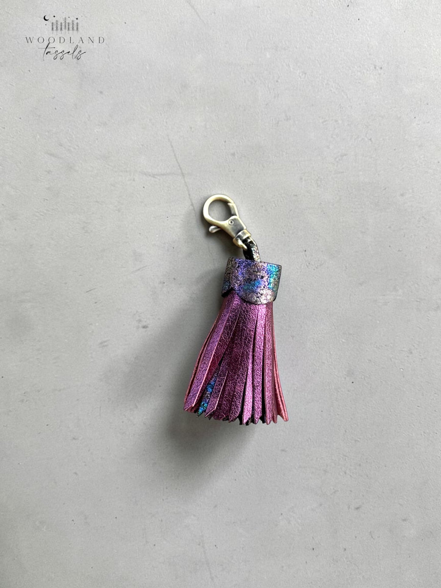 Woodland Sparkle Leather Tassel Bag Charm