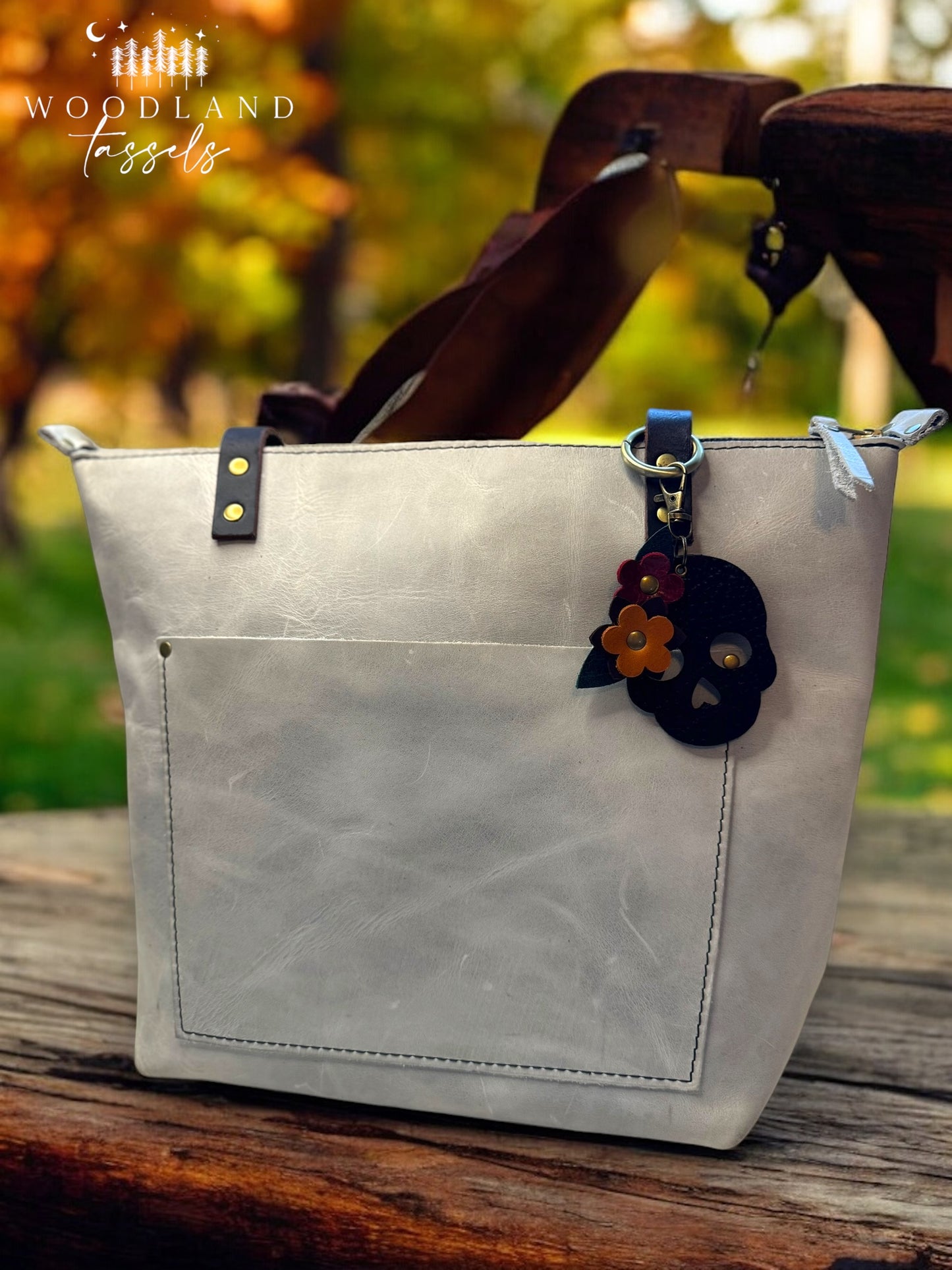 Sugar Skull Leather Bag Charm