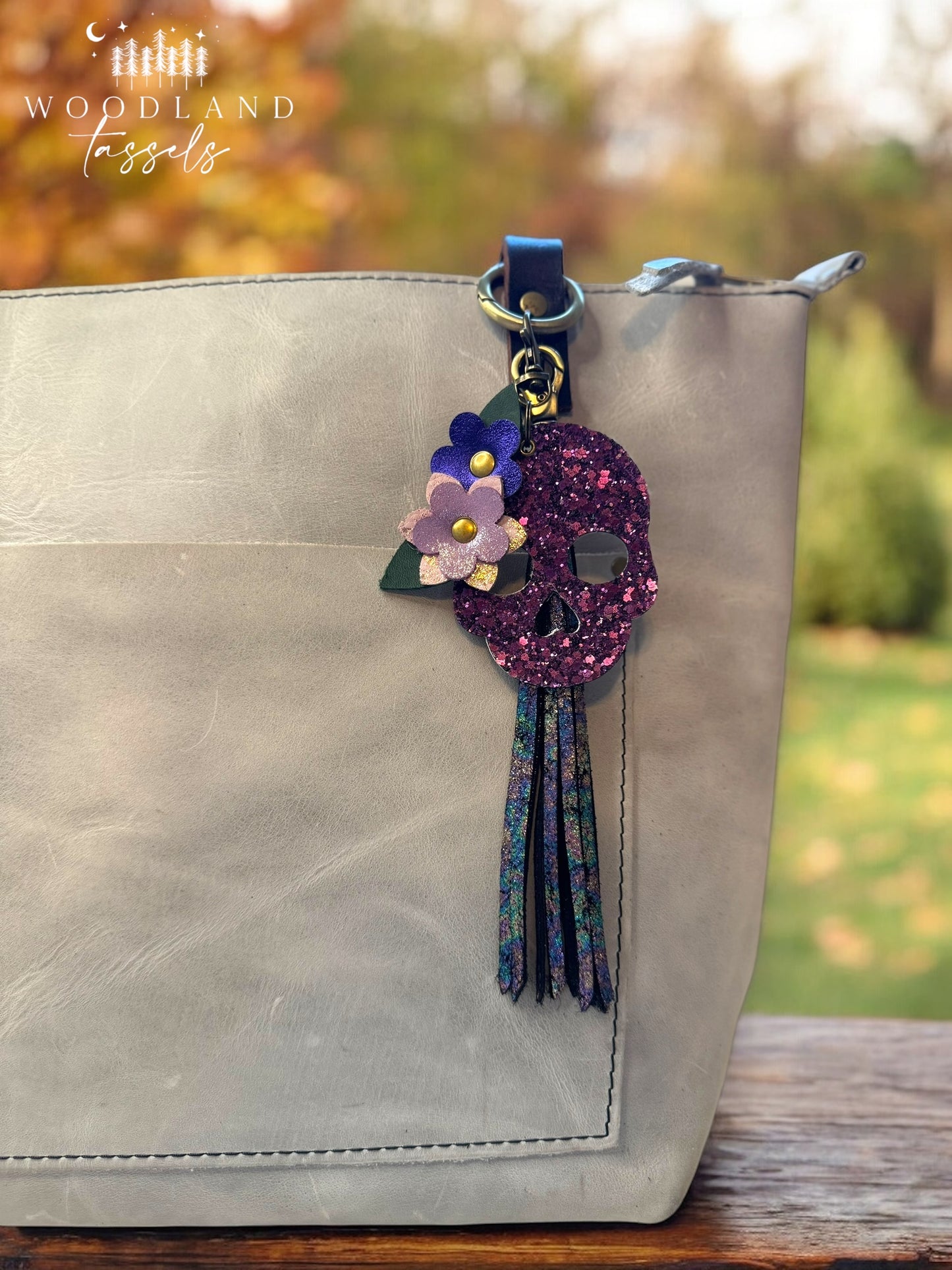 Sugar Skull Leather Bag Charm