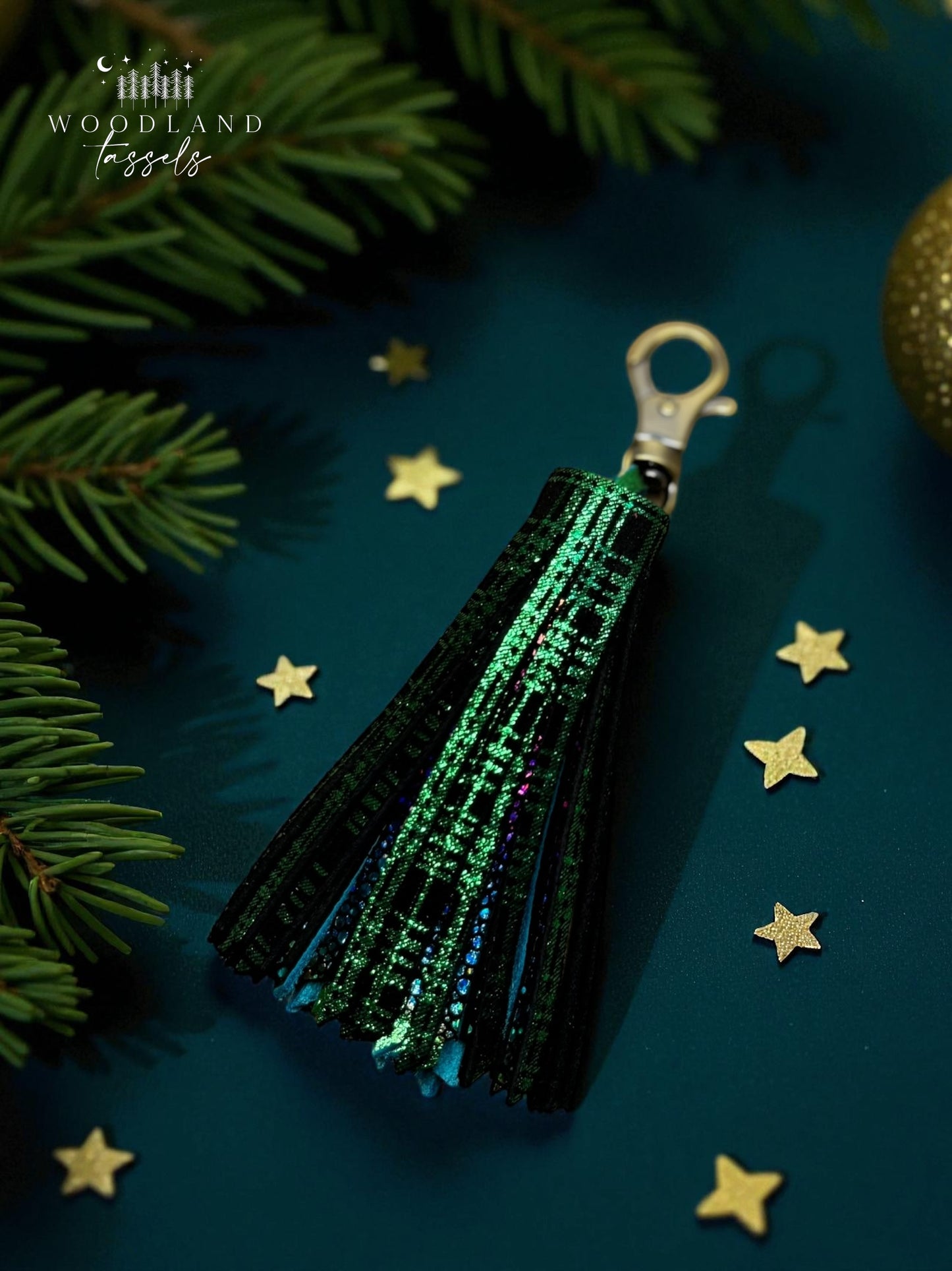 Purple/ Green Plaid Leather Tassels