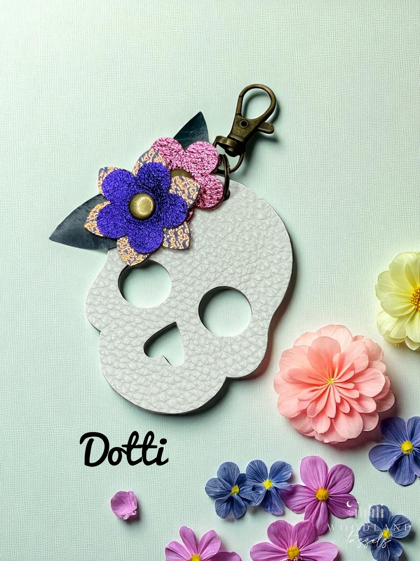 Sugar Skull Leather Purse Charms