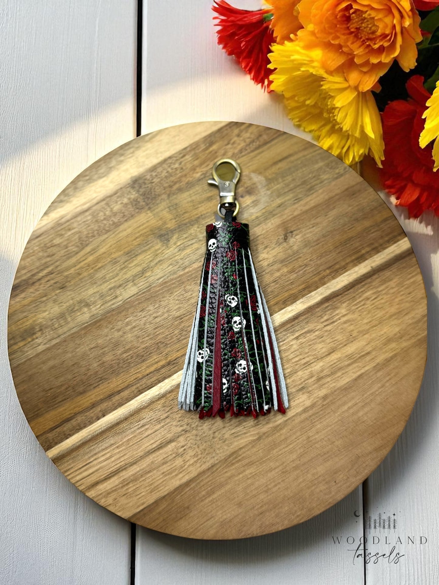 Floral Skull Leather Tassel