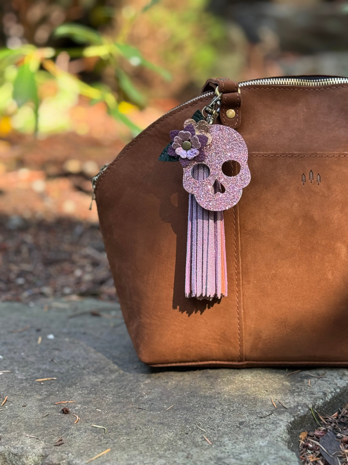 Leather Sugar Skull Bag Charm | Sparkle Skull