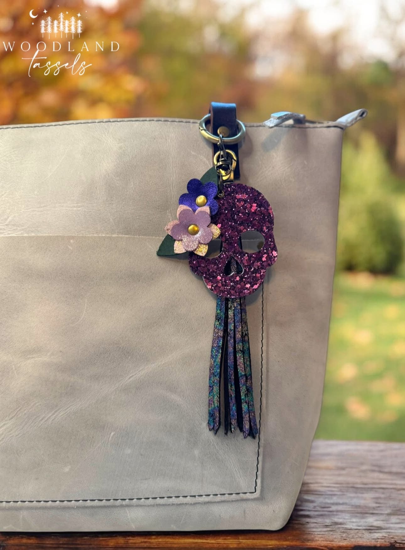 Leather Sugar Skull Bag Charm - Customize and Personalize!
