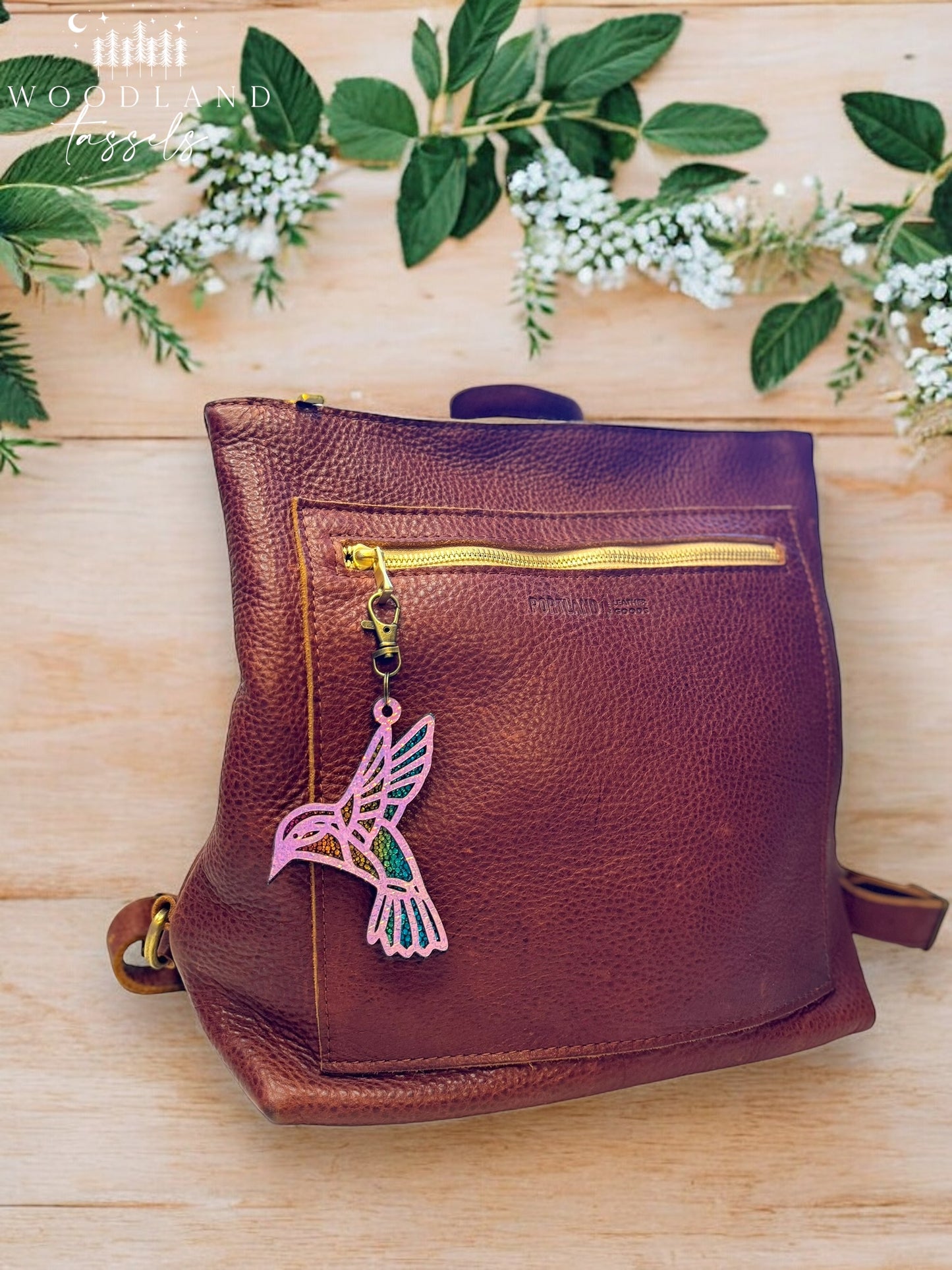 Hummingbird Leather Purse Charm