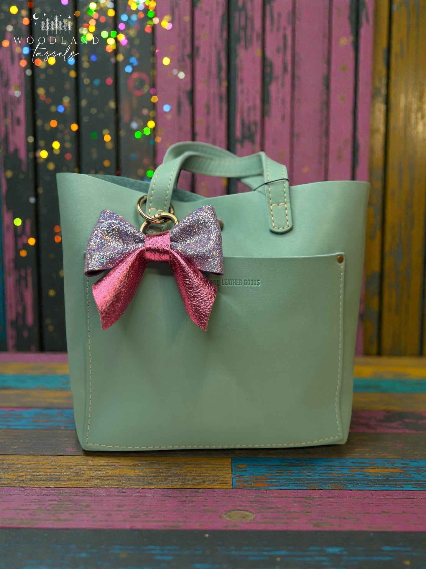 Silver Sparkle Leather Purse Bow