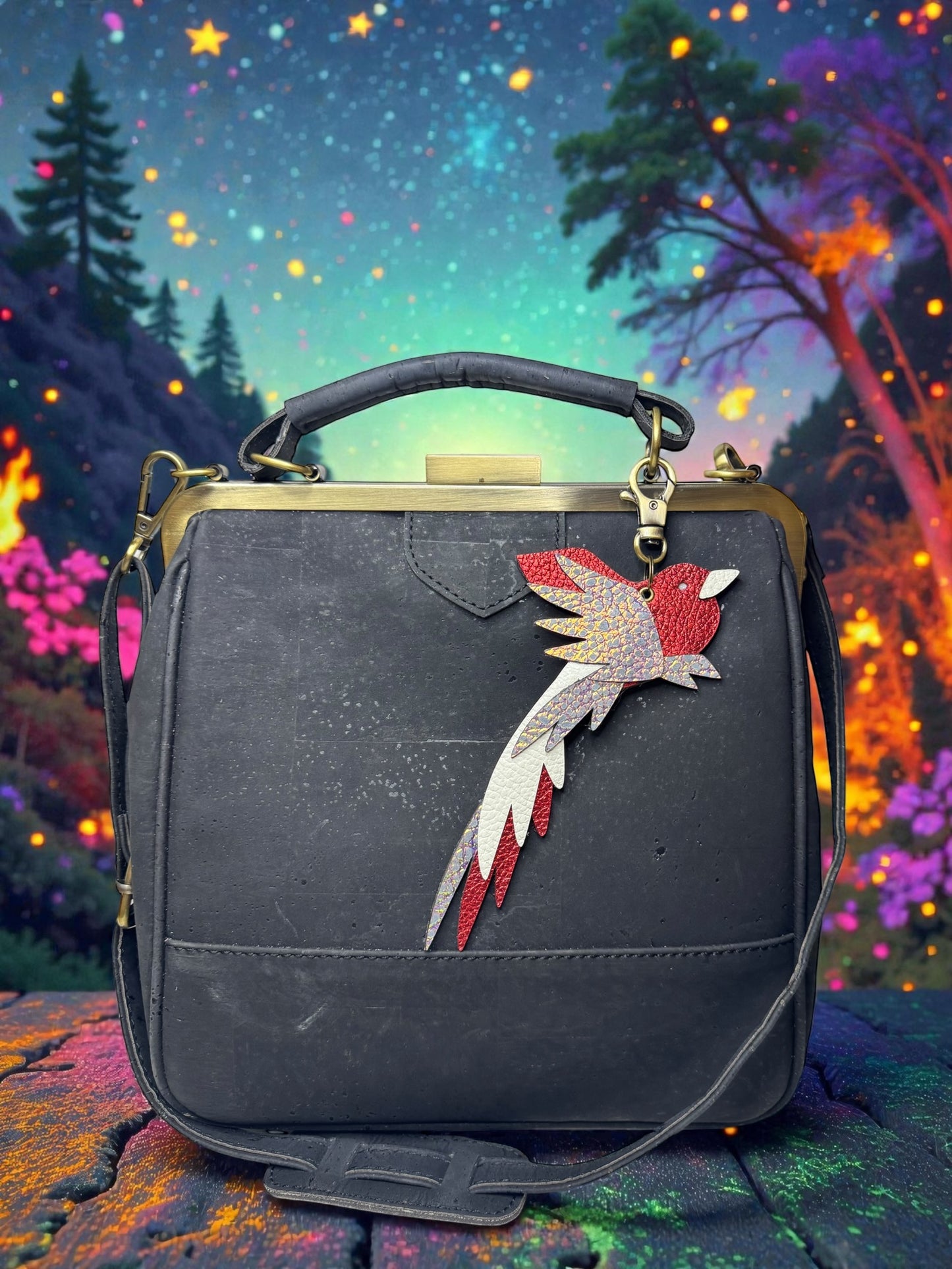 Phoenix Rising Leather Purse Charm