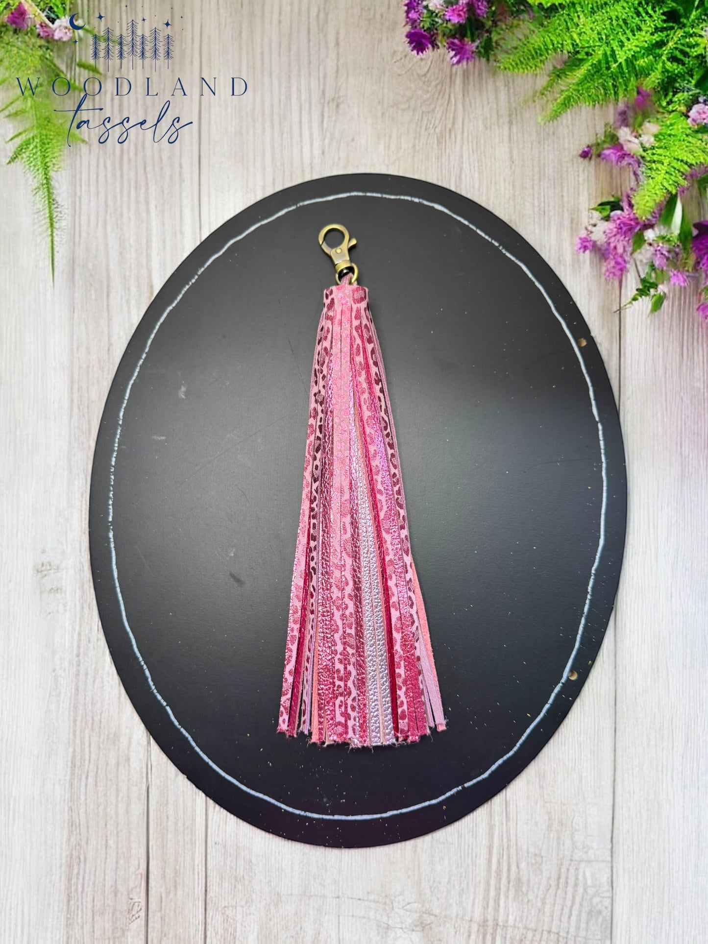 Rosé Leopard Tassel Purse Charm