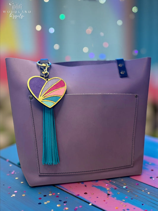 Mosaic Heart Leather Purse Charm