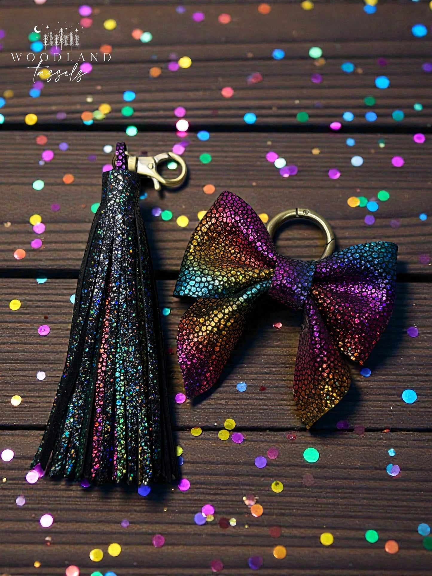 Dark Rainbow Leather Purse Bow