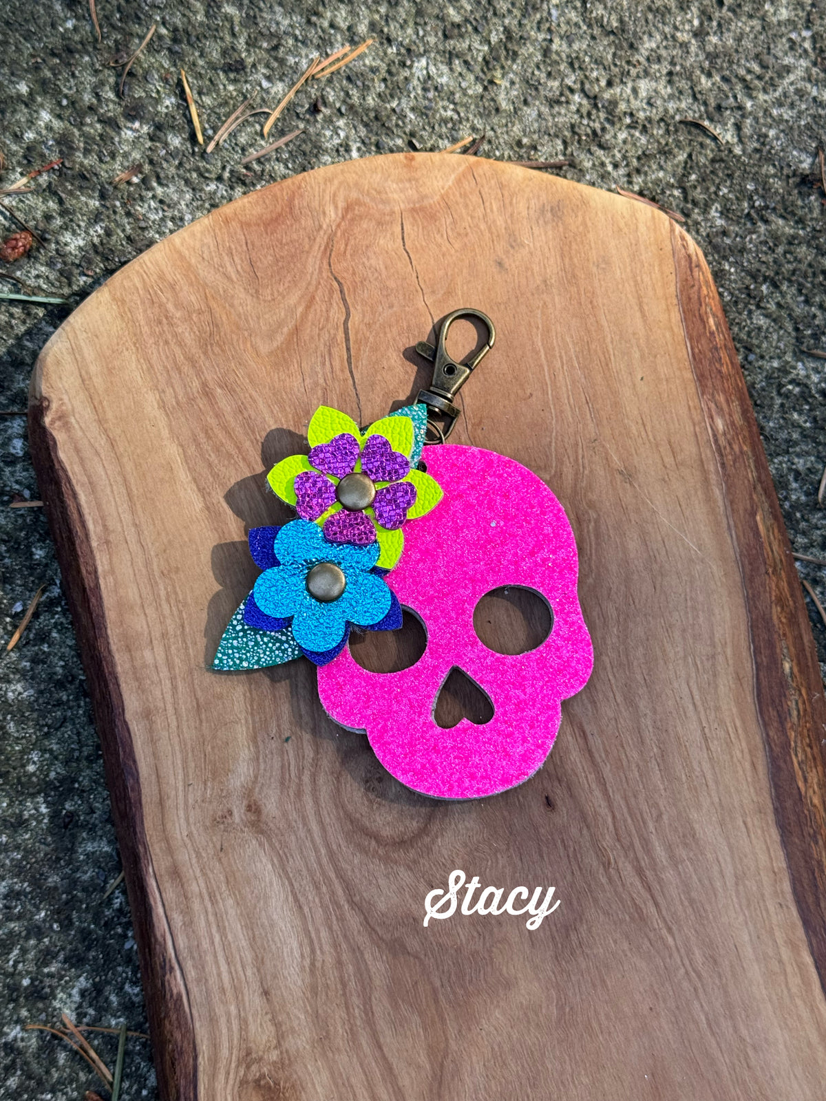 Leather Sugar Skull Bag Charm | Sparkle Skull