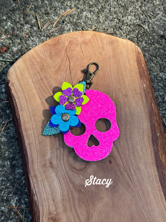 Leather Sugar Skull Bag Charm | Sparkle Skull
