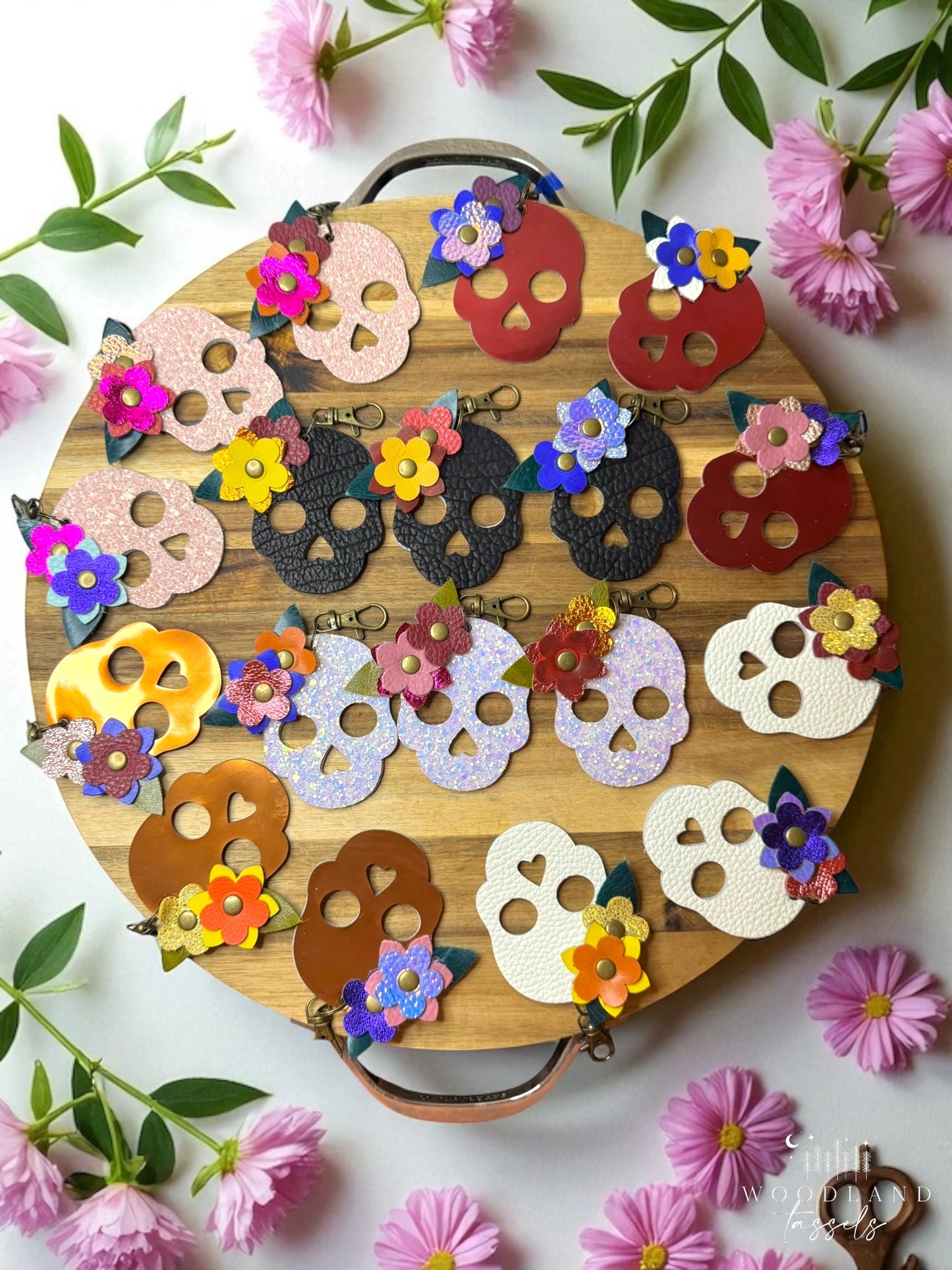 Sugar Skull Leather Purse Charms