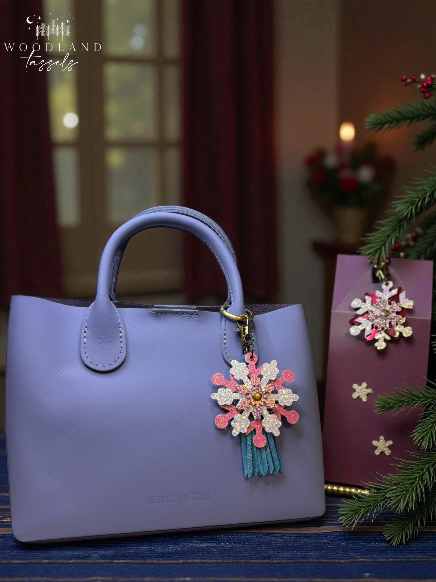 Snowflake Leather Purse Charm