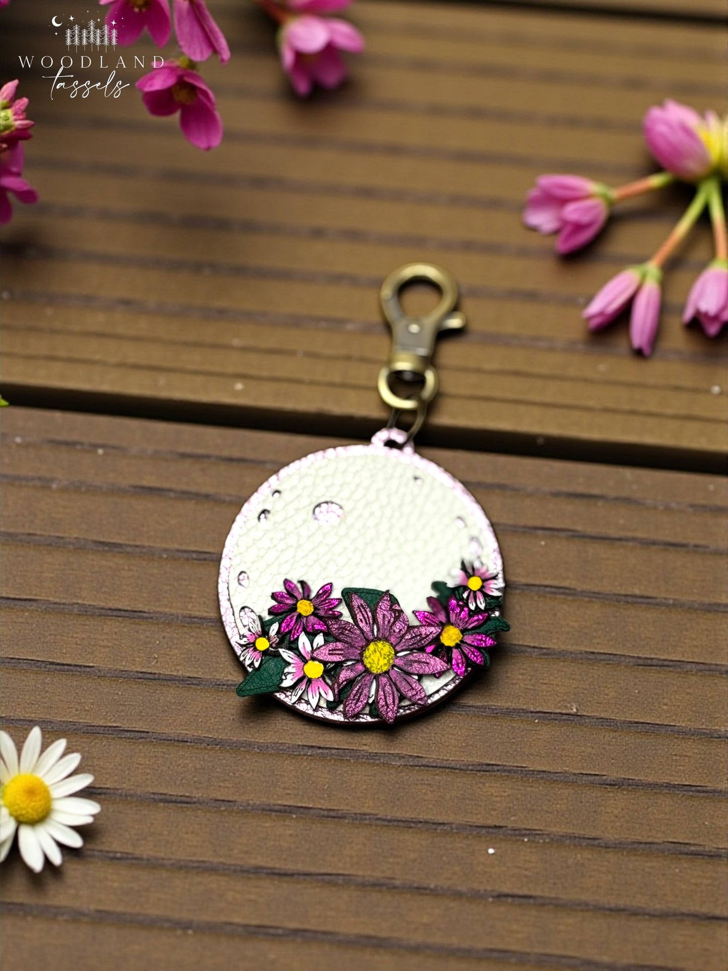 Moon Flower Leather Bag Charm