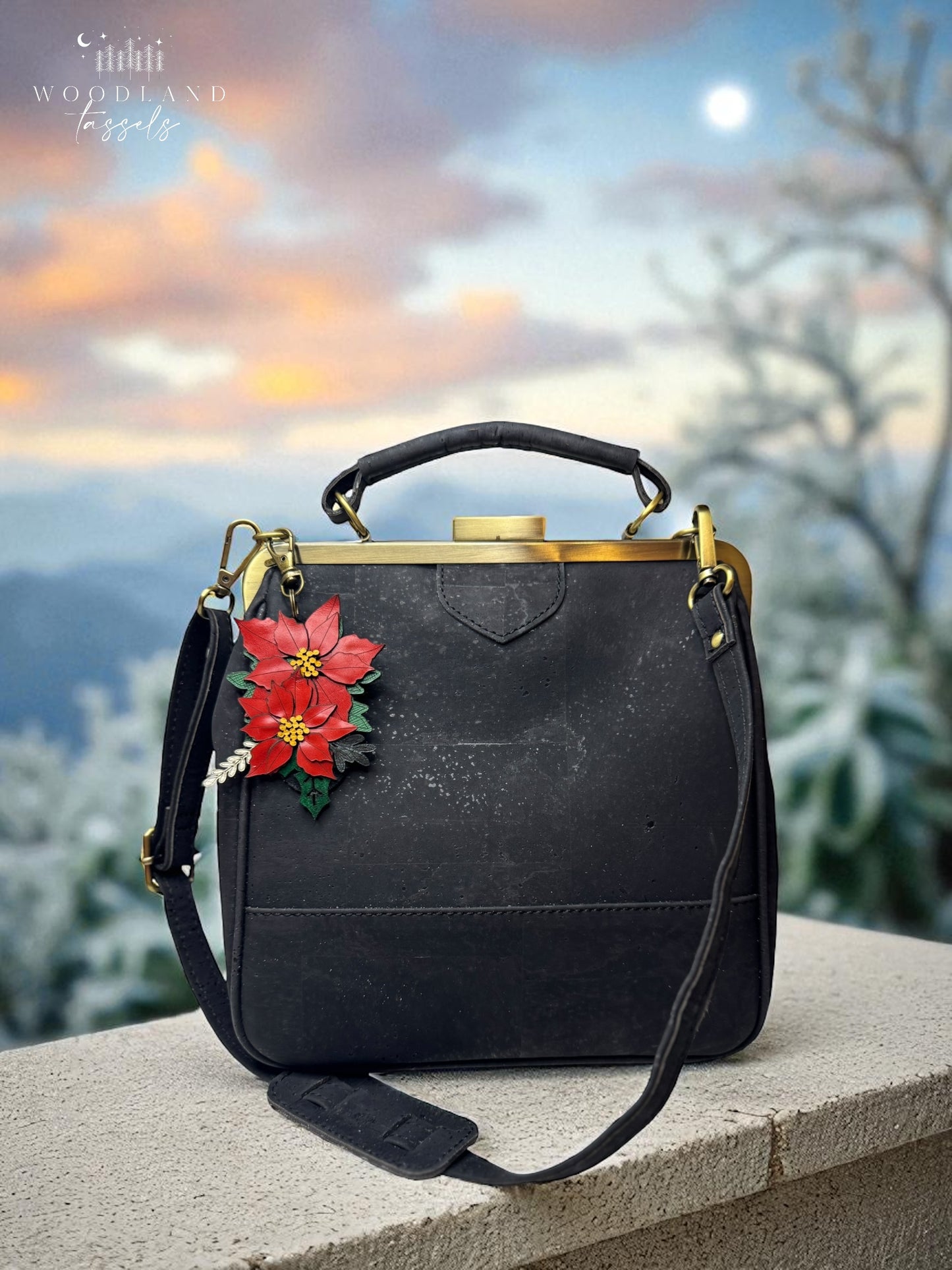 Poinsettia Leather Purse Charm￼