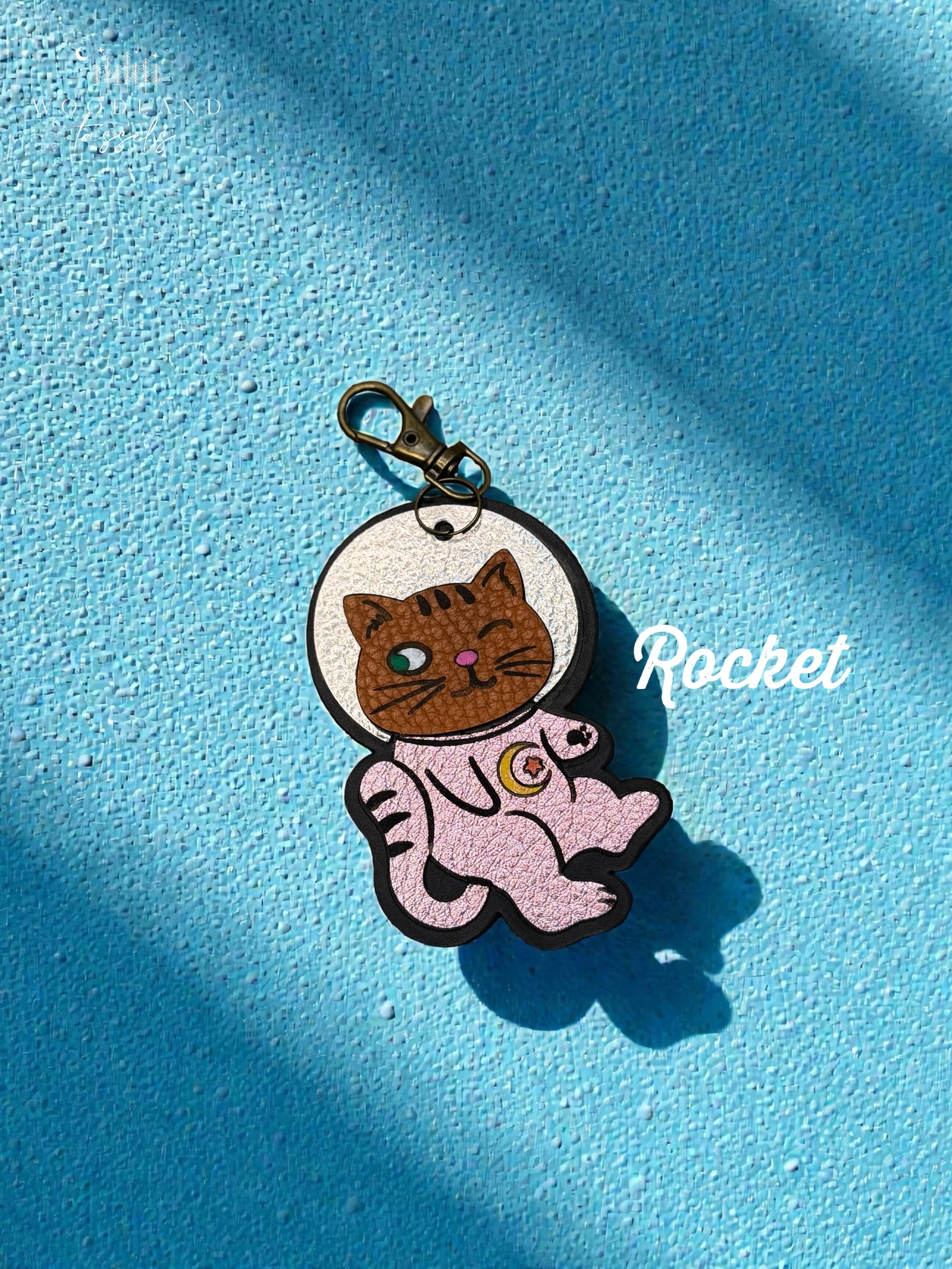 Astro Cat Leather Bag Charm – Woodland Tassels