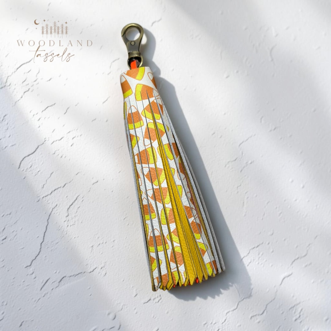 Candy Corn Leather Tassel | Bag Charm