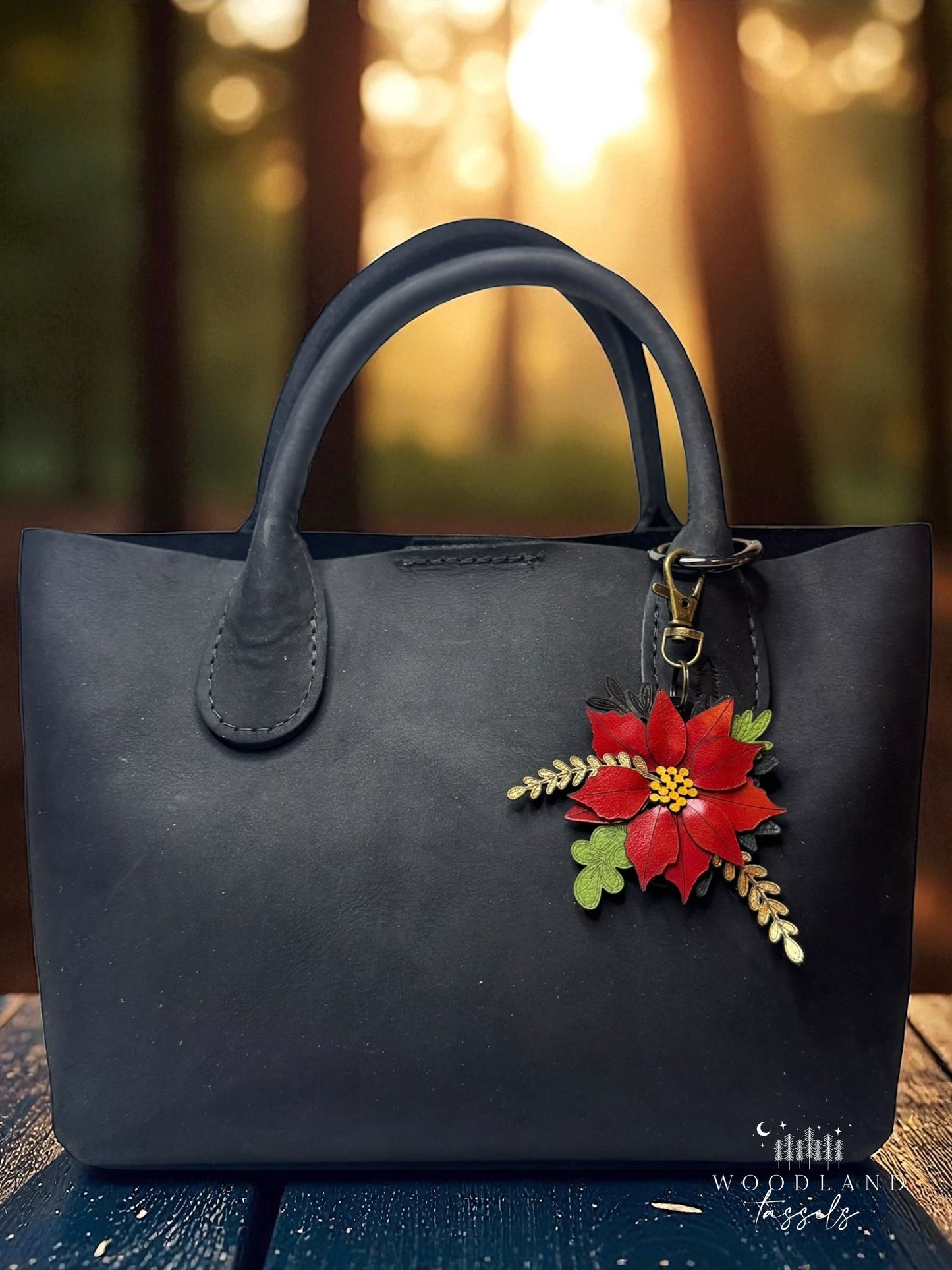 Poinsettia Leather Purse Charms