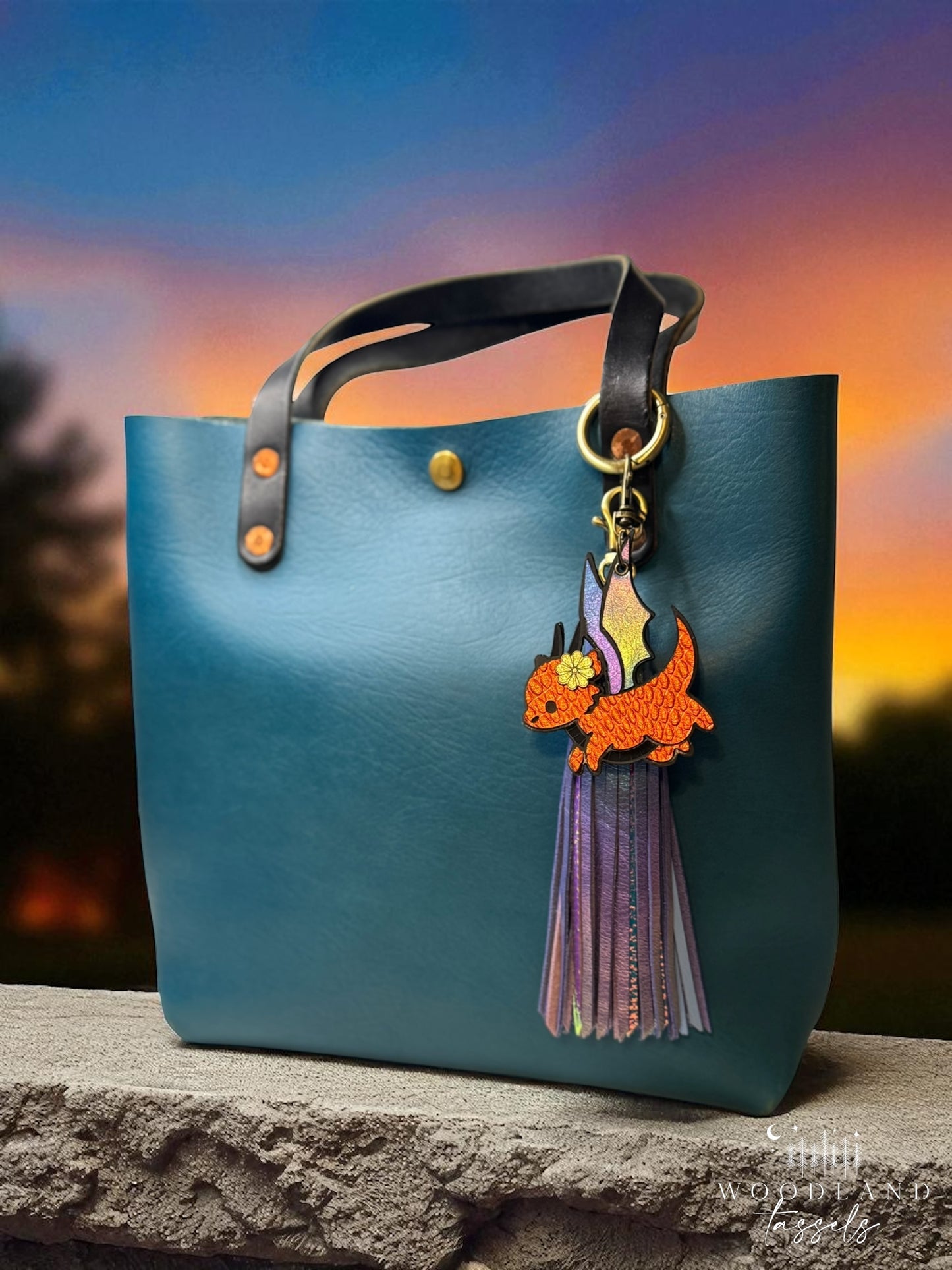 Aurora Leather Tassel Purse Charm