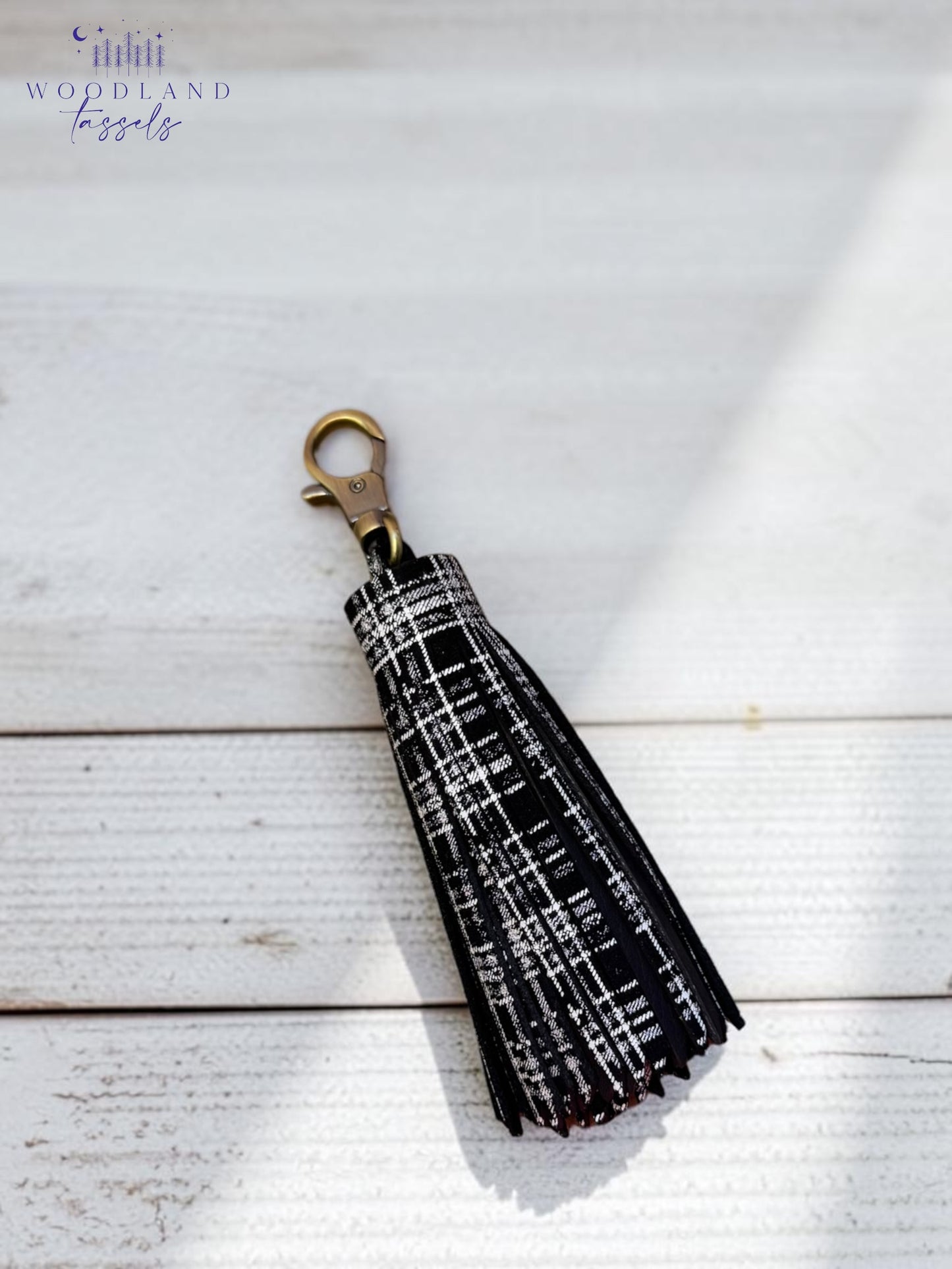 Black Plaid Leather Tassel