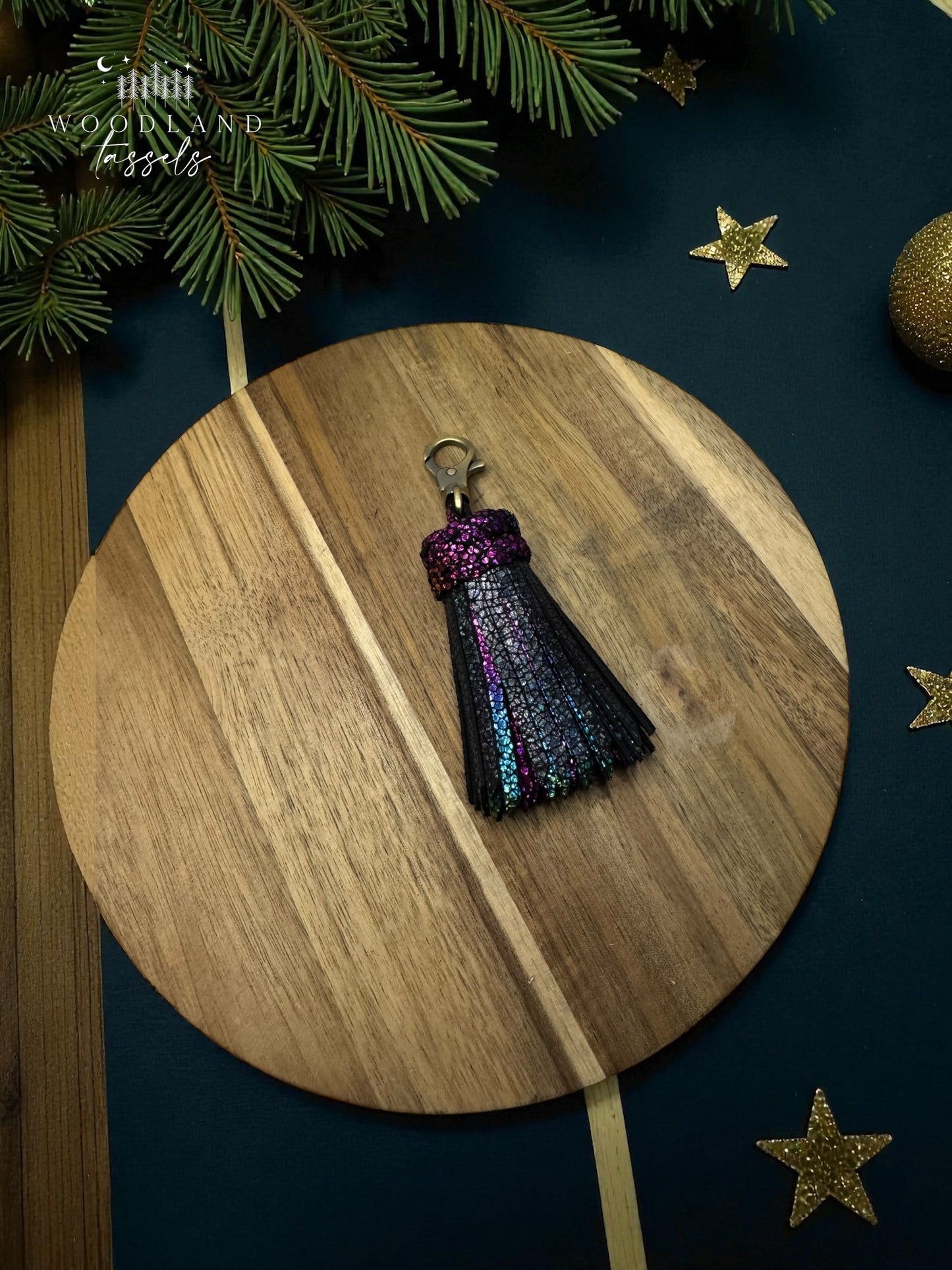 Dark Rainbow Leather Tassels