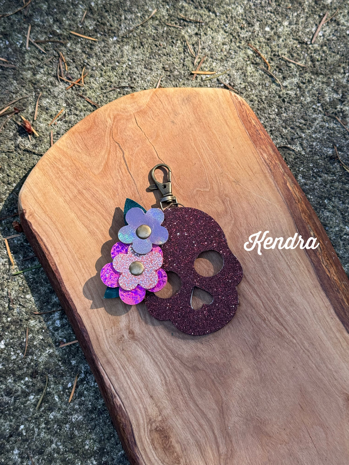 Leather Sugar Skull Bag Charm | Sparkle Skull