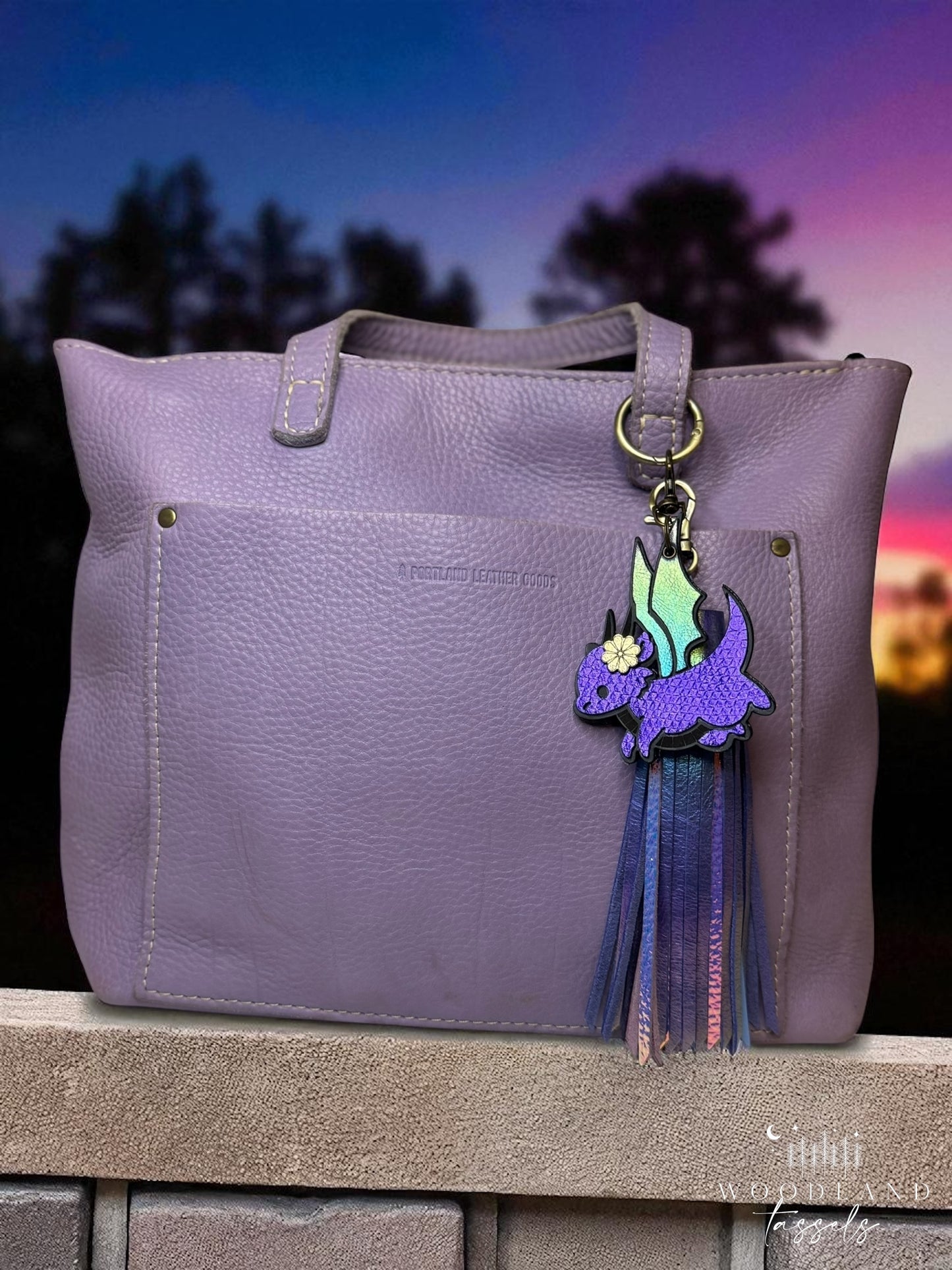 Aurora Leather Tassel Purse Charm