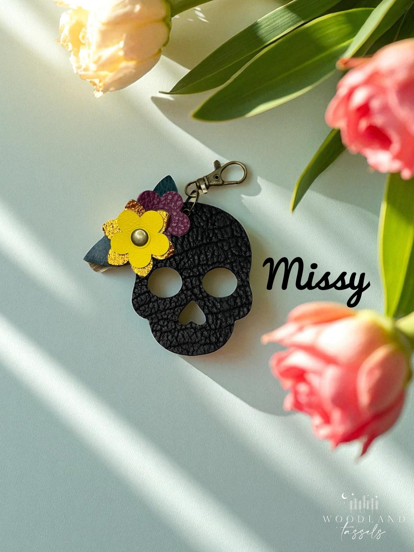 Sugar Skull Leather Purse Charms