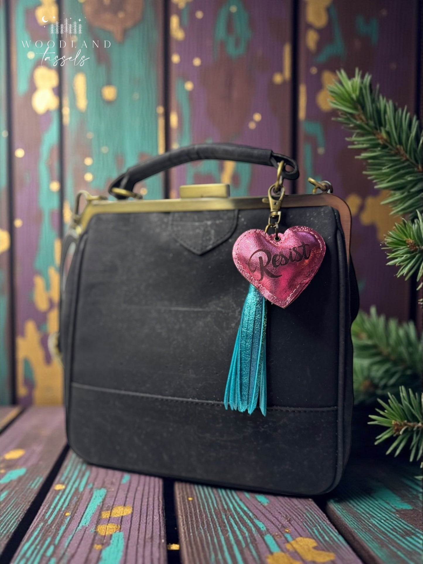 Puffy Heart Leather ‘Revolt’ Leather Purse Charm and Tassel Set