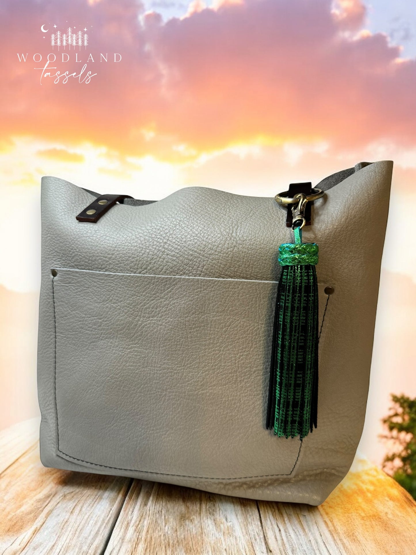 Emerald Plaid Leather Tassel