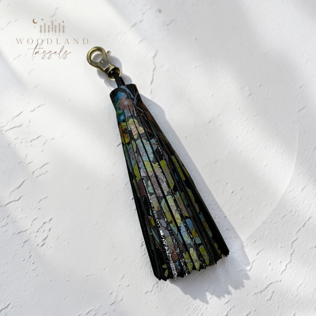 Night Flowers Leather Tassel | Bag Charm