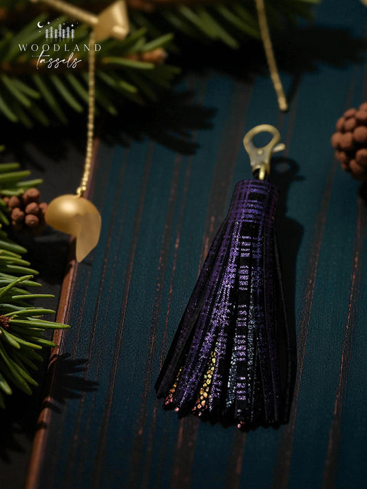 Purple/ Green Plaid Leather Tassels