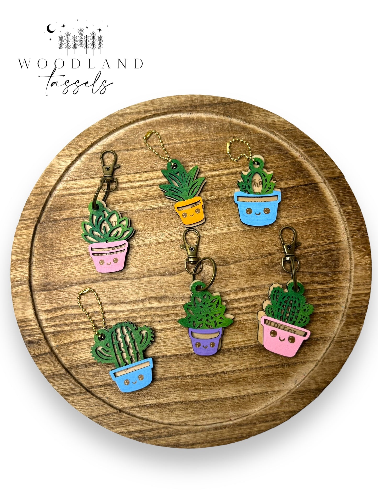 Sassy Succulent Wood Bag Charm