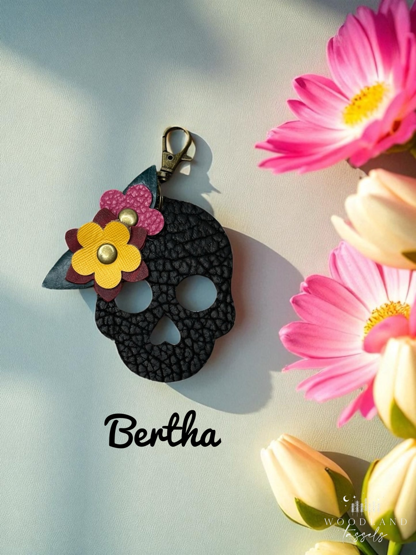 Sugar Skull Leather Purse Charms