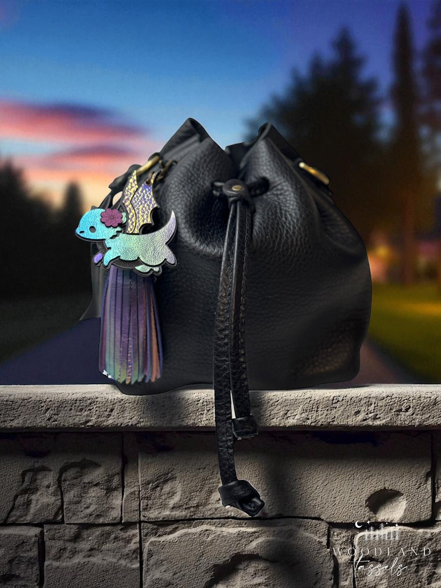 Aurora Leather Tassel Purse Charm