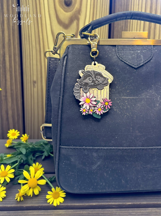 Classy Raccoon Leather Bag Charm