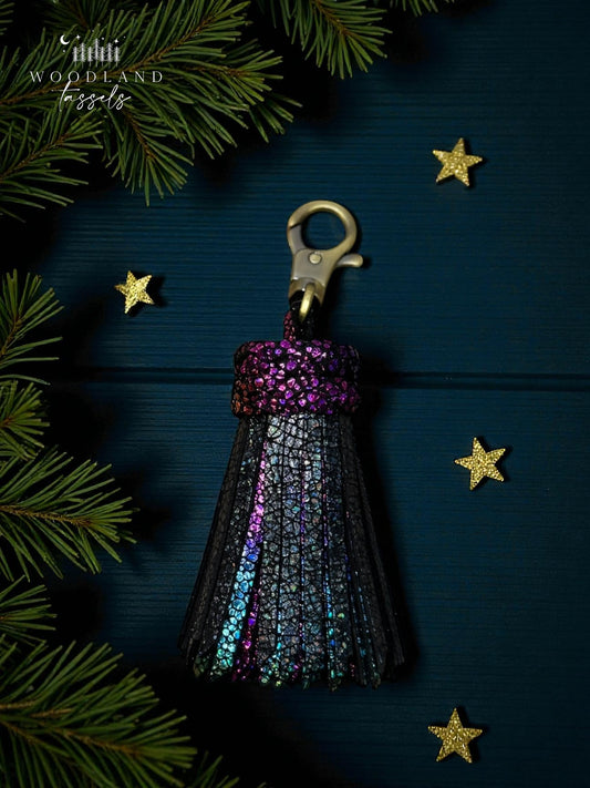 Dark Rainbow Leather Tassels
