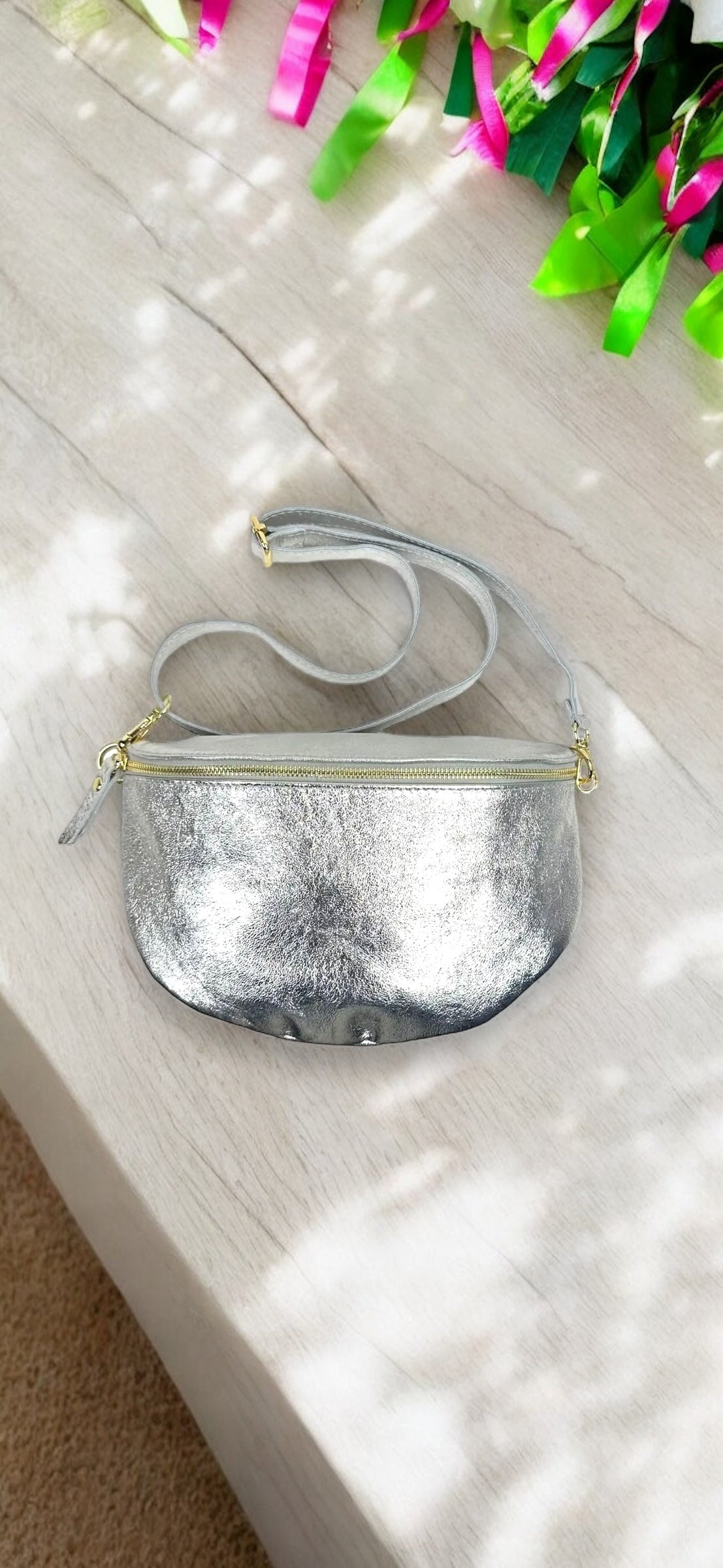 Genuine Leather Metallic Sling Bag✨