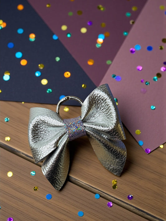 Silver Sparkle Leather Purse Bow