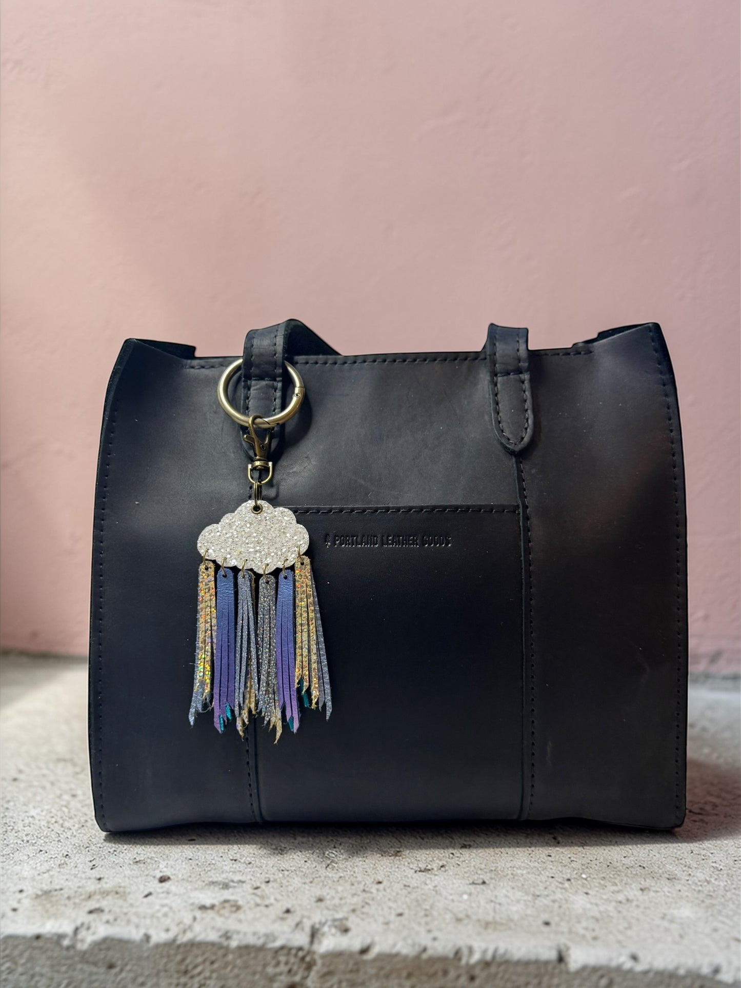Cloudburst Rainstorm Leather Purse Charm