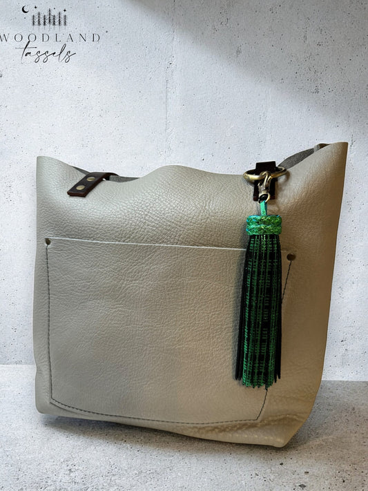 Emerald Plaid Leather Tassel