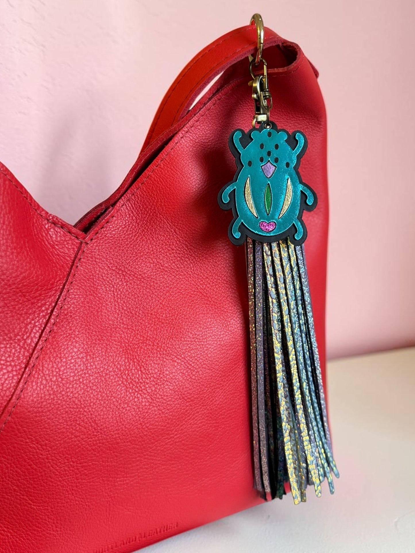 Beetle Leather Bag Charm