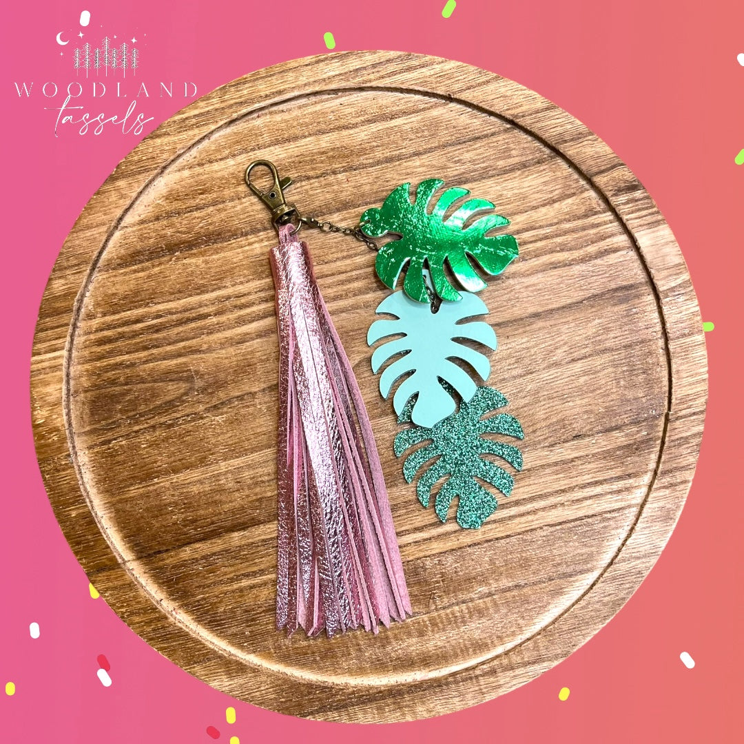 Monstera Leaf Blush Leather Charm Set