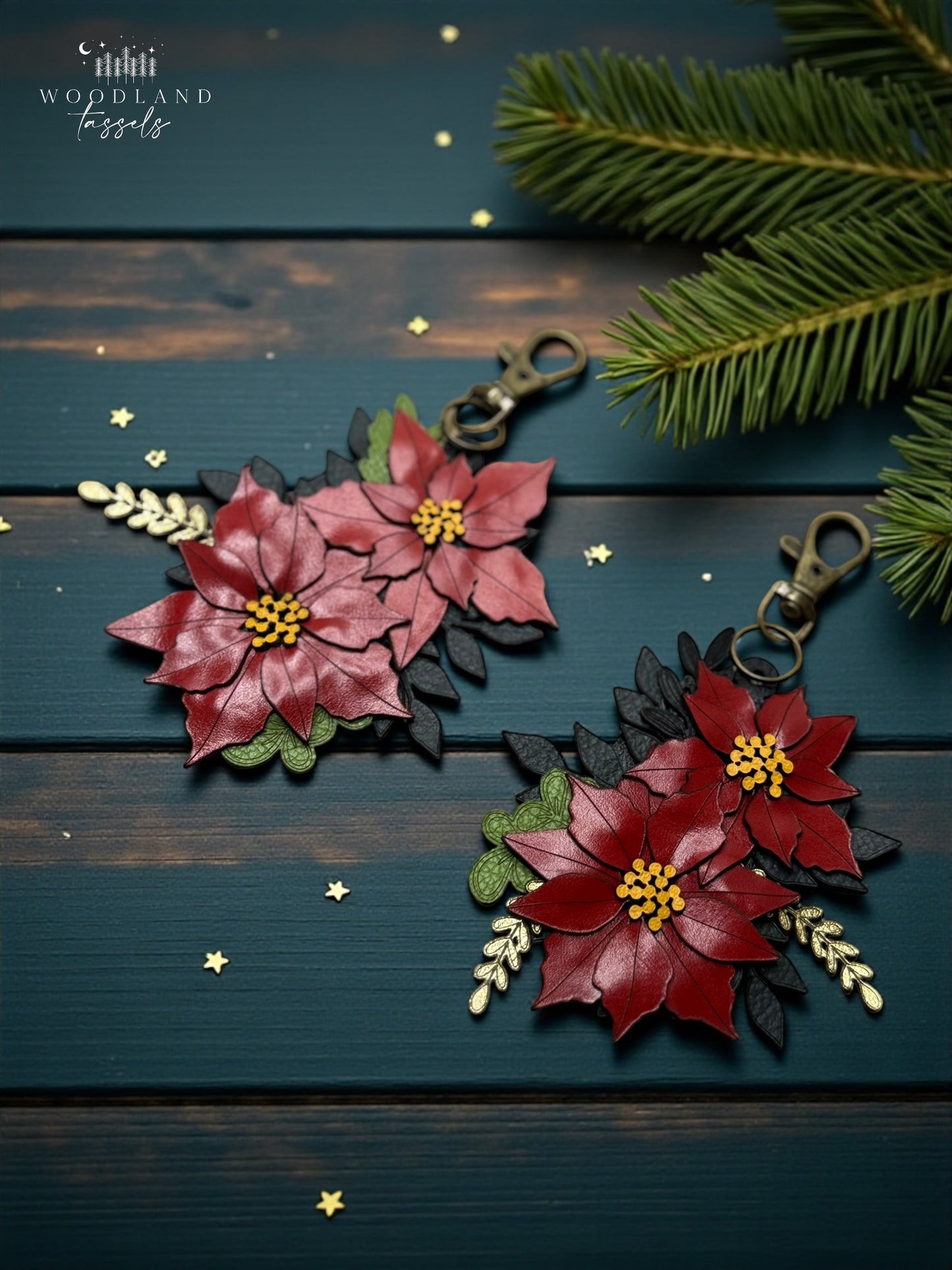 Poinsettia Leather Purse Charms