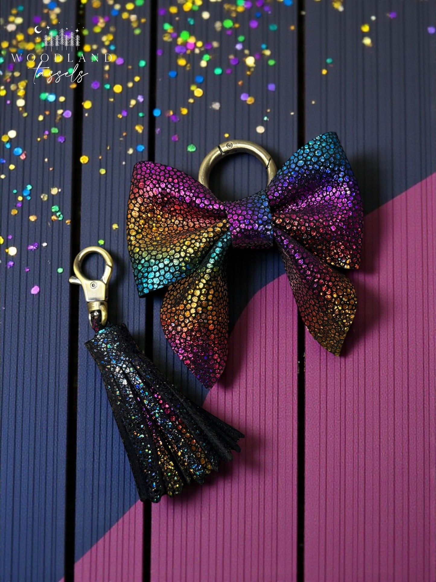 Dark Rainbow Leather Purse Bow