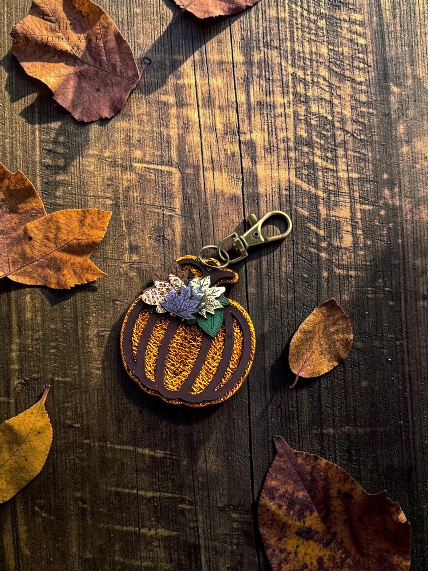 Autumn Pumpkin Leather Bag Charm