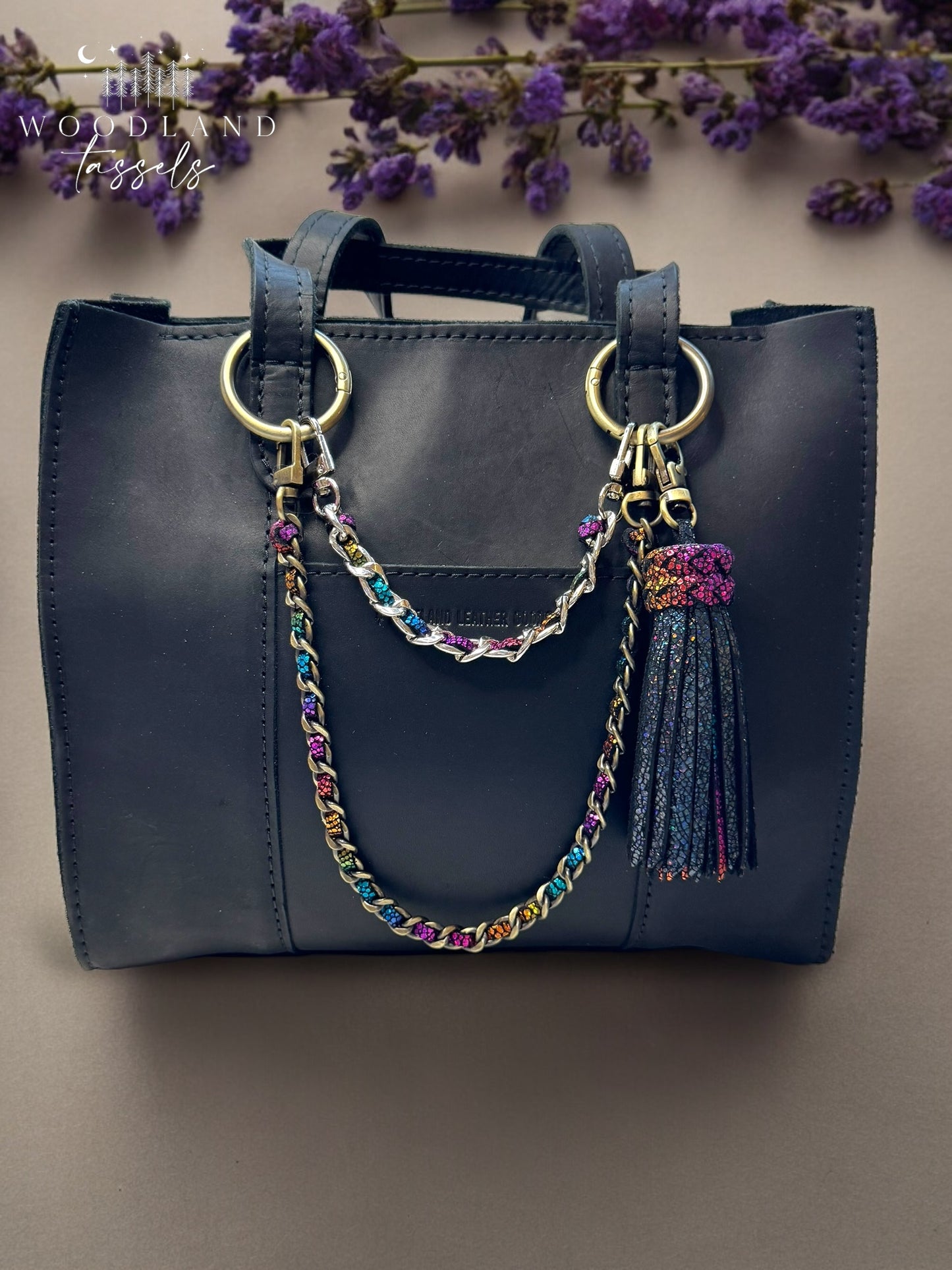 Rainbow Leather and Metal Bag Chain