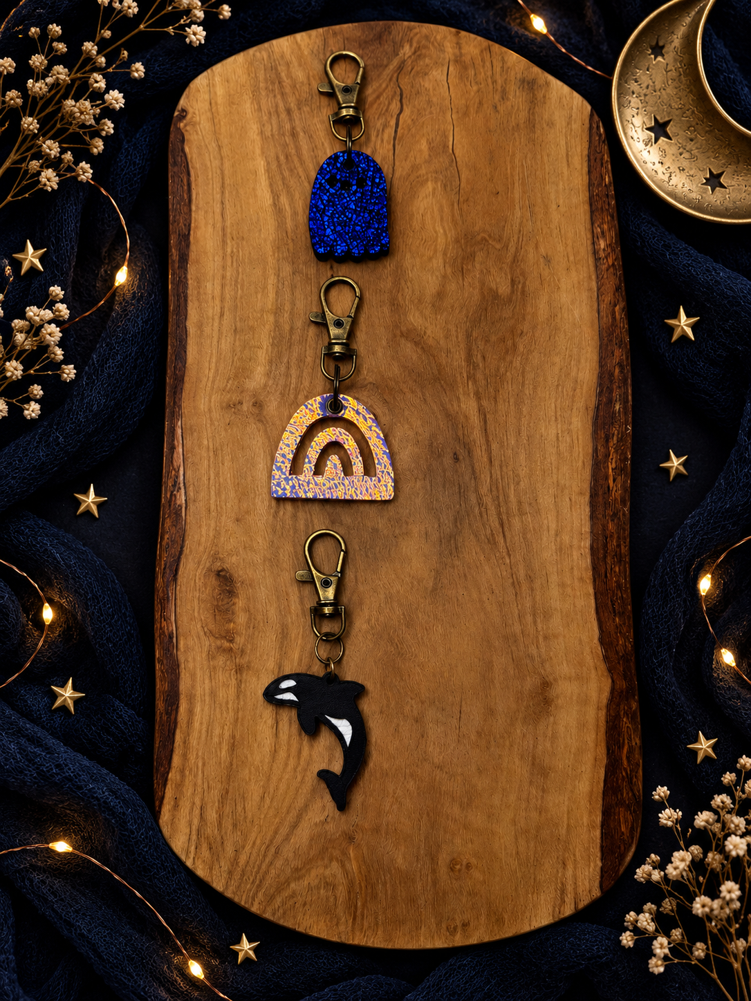 Cloudburst Rainstorm Leather Bag Charm: Midnight Special- FREE Woodland Mini Charm